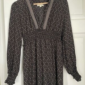 Black Patterned Long Sleeve Dress